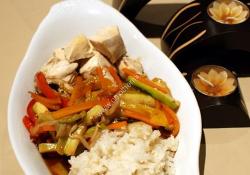Poulet sauce aigre-douce, légumes vapeur et riz thermomix